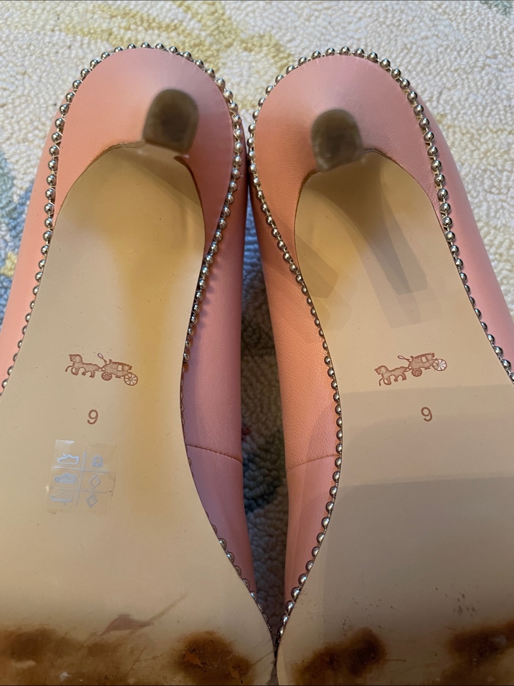 Coach Pink Pointed Toe Pumps with Studded Trim - Picture 9 of 9